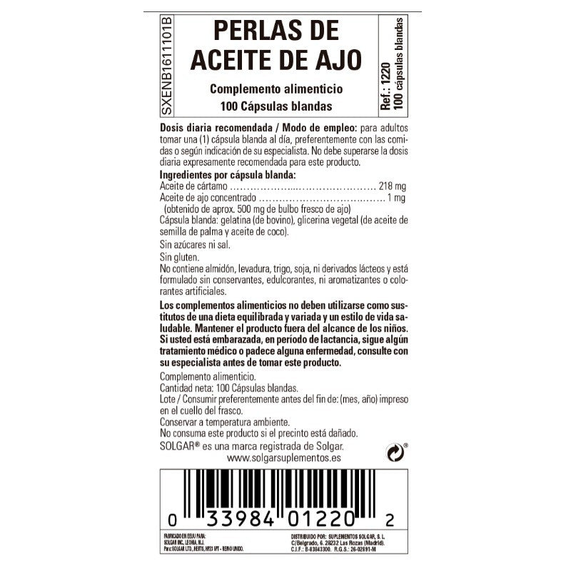 SOLGAR Perlas de Aceite de Ajo 100 cápsulas blandas-1