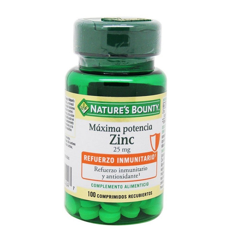 NATURE'S BOUNTY Zinc Máxima Potencia 25mg (100 Comprimidos Recubiertos)-1