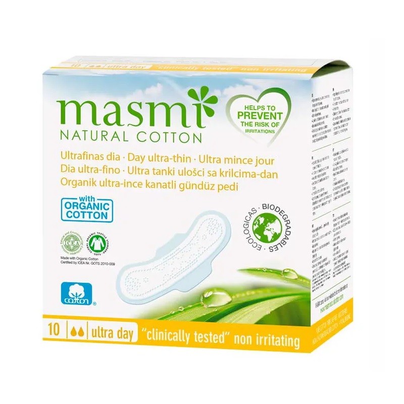 MASMI Compresas Ultrafinas de Día 100% Algodón con Alas 10 uds-1
