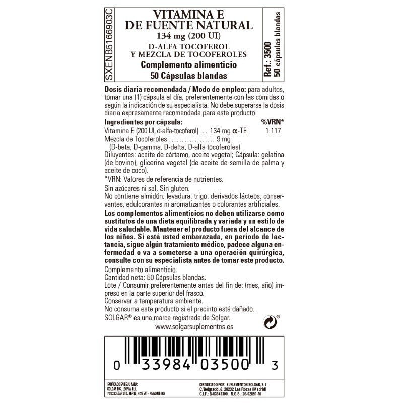 SOLGAR Vitamina E 200 UI (134mg) 50 cápsulas blandas-2