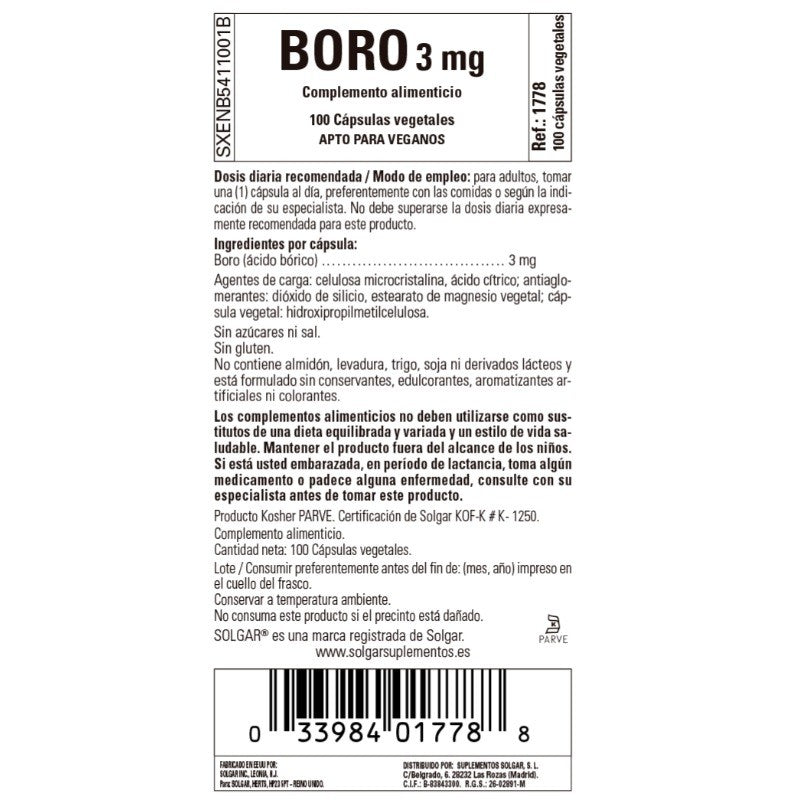 SOLGAR Boro 3 mg (100 Capsulas Vegetales)-2