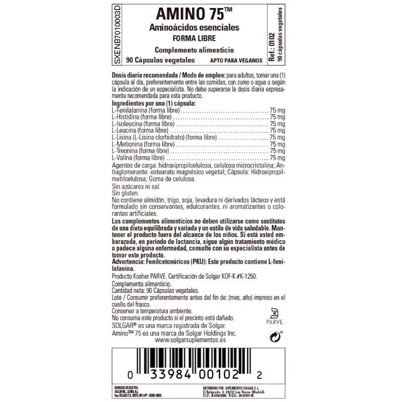 SOLGAR Amino 75 (90 Cápsulas Vegetales)-2