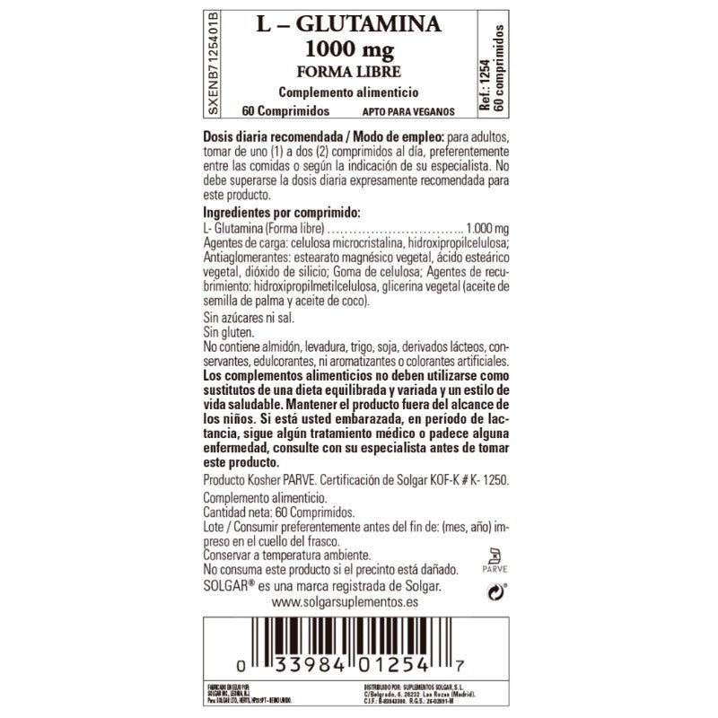SOLGAR L-Glutamina 1000mg (60 Comprimidos)-2
