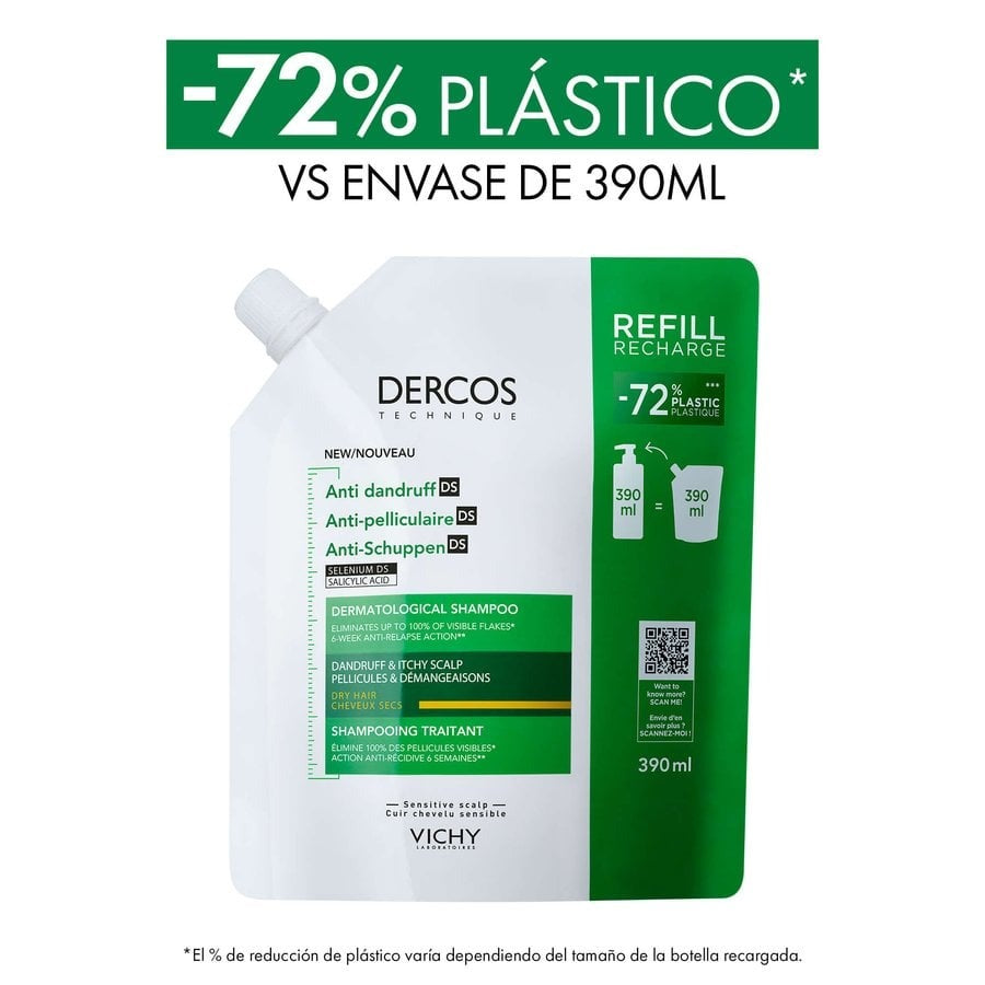 VICHY Dercos Champô Anticaspa Cabelo Seco ECO RECARGA Duplo 2x390ml