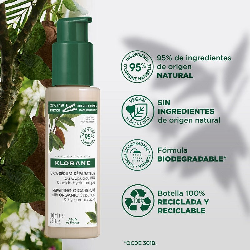 KLORANE Cica-Sérum Reparador Cabello Seco y Dañado con Cupuaçu Orgánico y Ácido Hialurónico 100ml-4