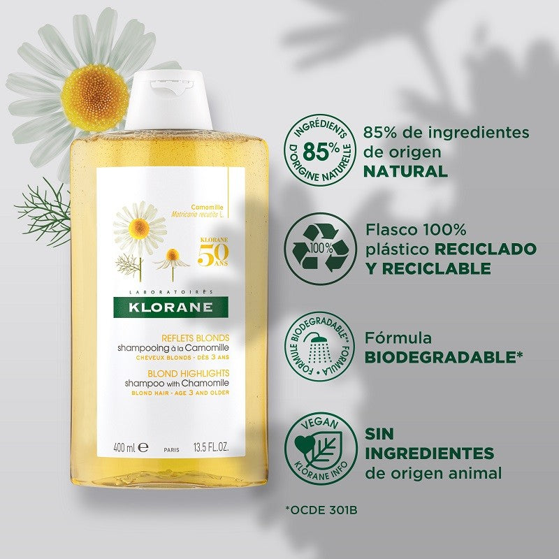 KLORANE Champú Camomila Reflejos Dorados 400 ml-4