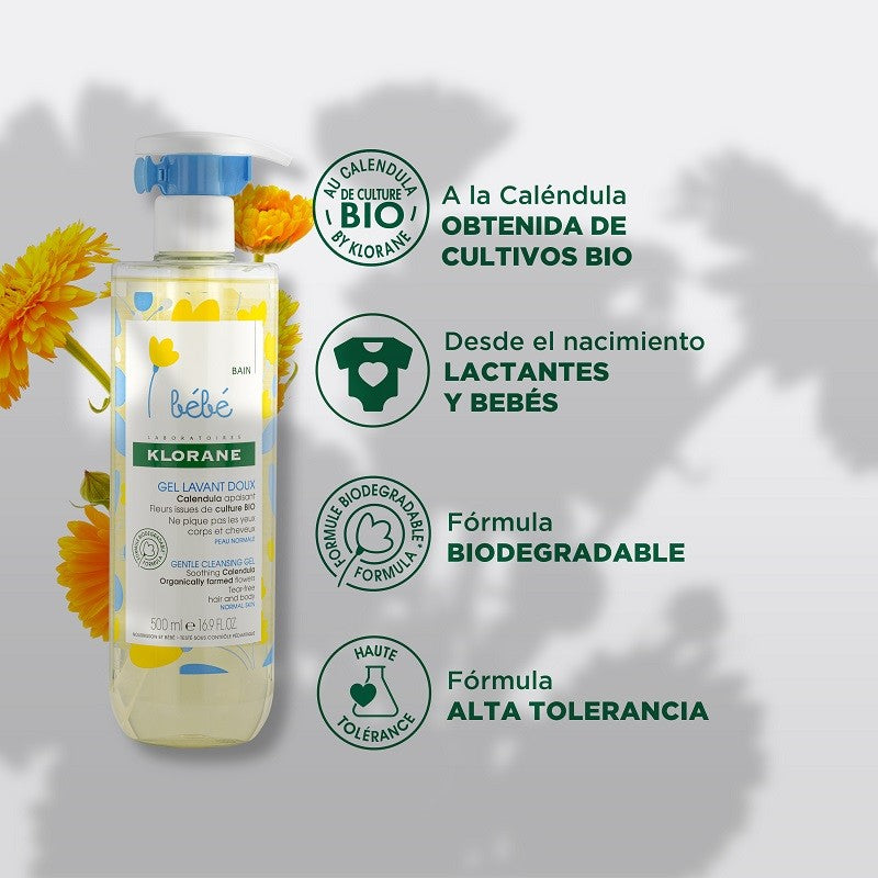 KLORANE BÉBÉ Gel Limpiador Suave Caléndula Cuerpo y Cabello 500ml-4