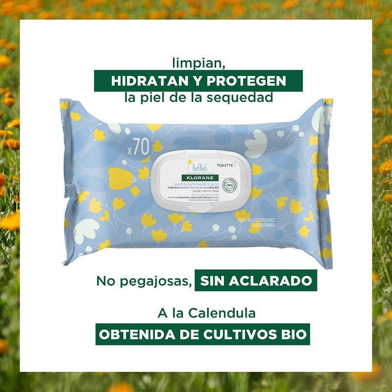 KLORANE BEBÉ Toallitas Limpiadoras Suaves Caléndula 70 Unidades-3