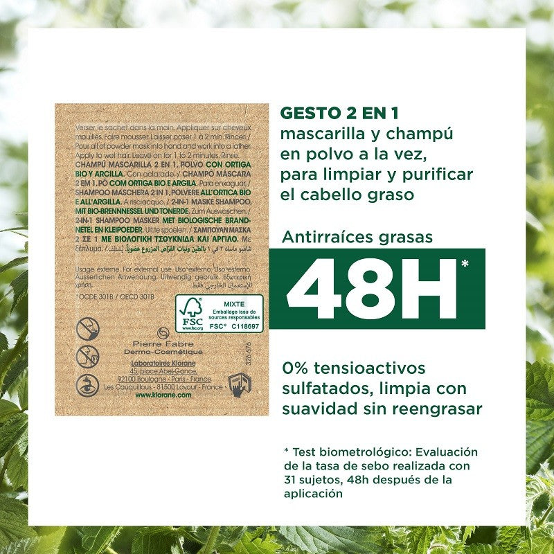 KLORANE Champú Mascarilla 2 en 1 Ortiga BIO y Arcilla 8 Sobres-3