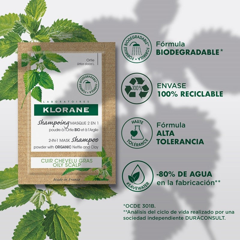 KLORANE Champú Mascarilla 2 en 1 Ortiga BIO y Arcilla 8 Sobres-4