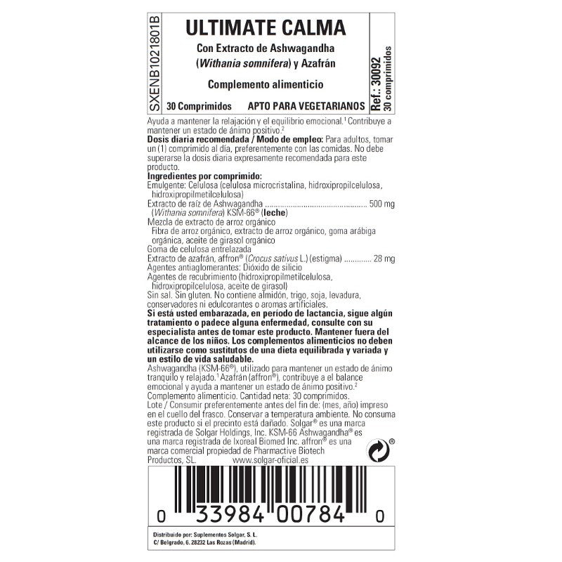 SOLGAR Ultimate Calm 30 Comprimidos para Relax y Bienestar Mental-3