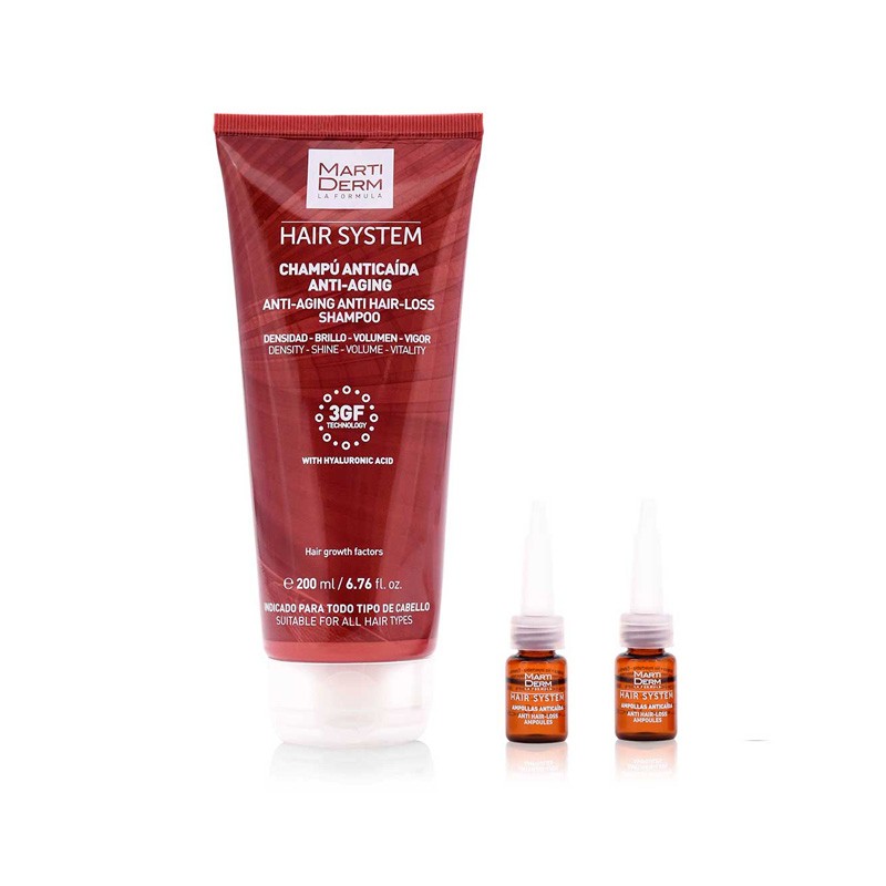 MARTIDERM Hair System Pack Champú Anticaída 200ml + 28 Ampollas-2