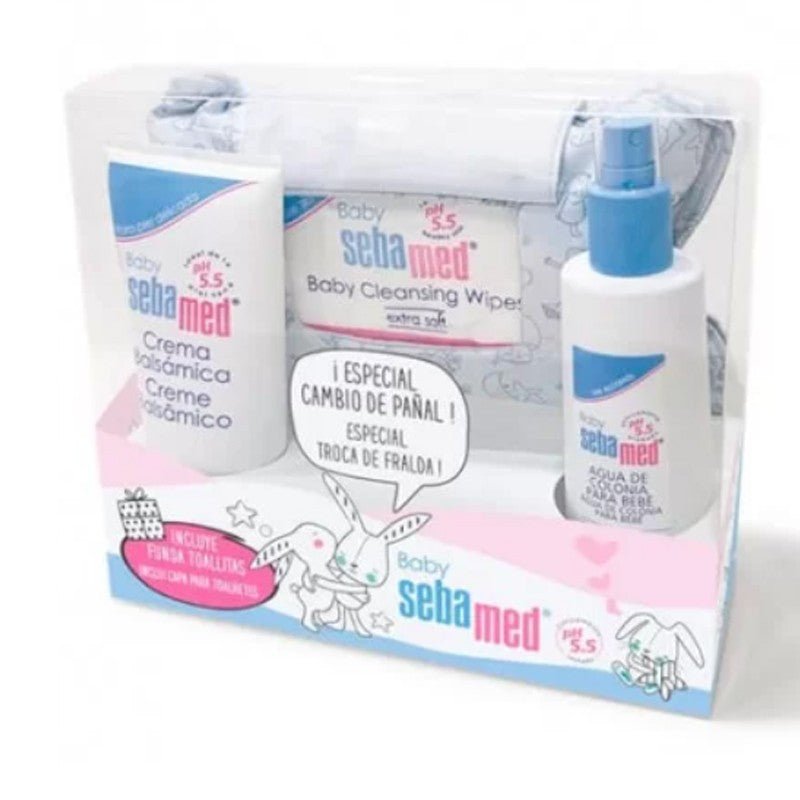 SEBAMED Canastilla Bebé con Toallitas 72 uds + Crema Balsámica 200ml + Agua de Colonia 250ml-1