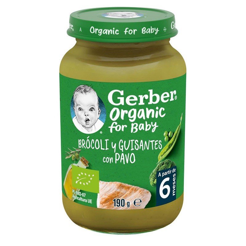 GERBER Organic Puré Ecológico Brócoli y Guisantes con Pavo +6 meses 190gr-1
