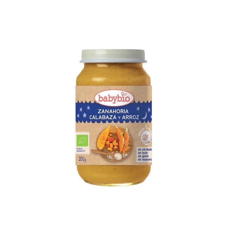 BABYBIO Tarrito Buenas Noches BIO Zanahoria, Calabaza y Arroz +6m 200g-1