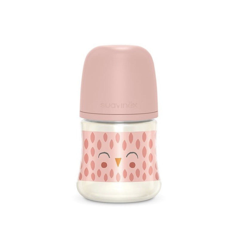 SUAVINEX Biberón Premium Bonhomía +0m Silicona SX Pro Fisiológica 150ml (Búho Rosa)-1