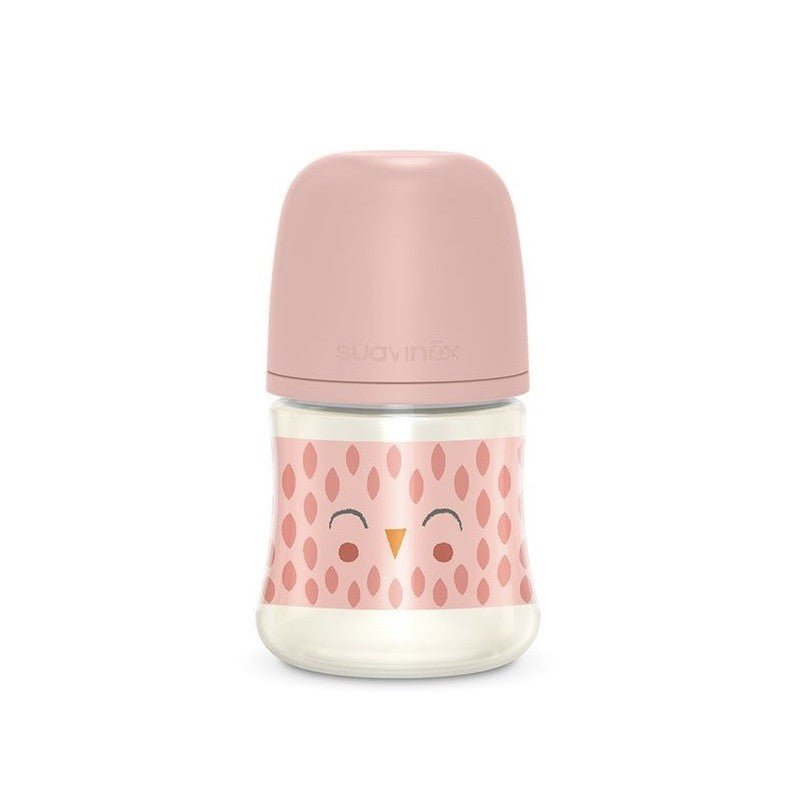 SUAVINEX Biberón Premium Bonhomía +0m Silicona SX Pro Fisiológica 150ml (Búho Rosa)-1
