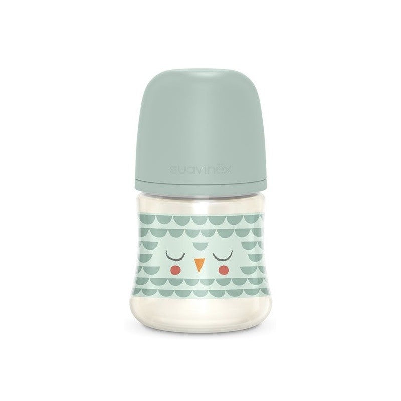 SUAVINEX Biberón Premium Bonhomía +0m Silicona SX Pro Fisiológica 150ml (Búho Verde)-1
