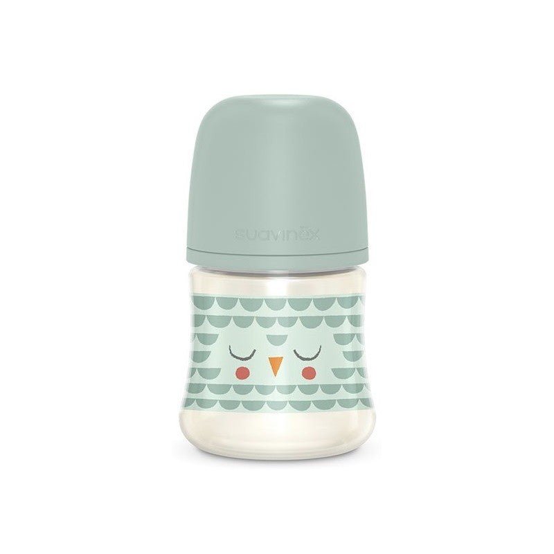 SUAVINEX Biberón Premium Bonhomía +0m Silicona SX Pro Fisiológica 150ml (Búho Verde)-1