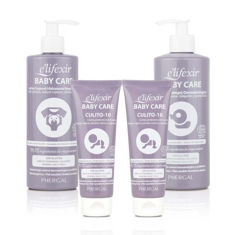 ELIFEXIR Baby Care Canastilla Gel champú + Leche corporal+ Crema Zona del Pañal-10