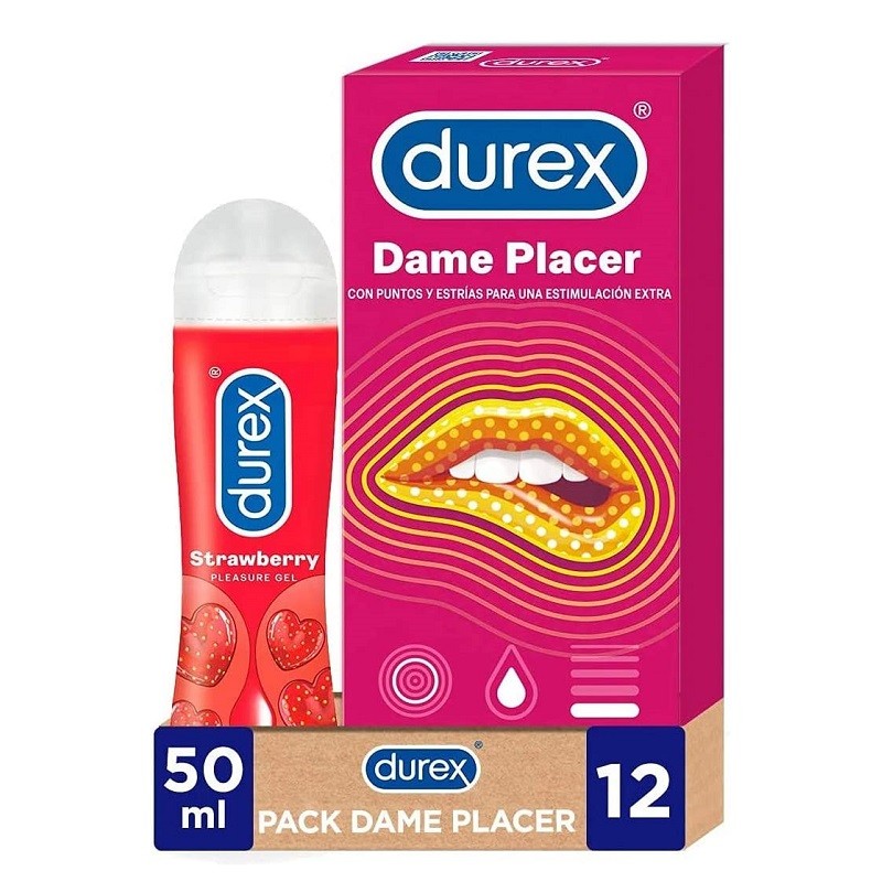 DUREX Pack Preservativo Dame Placer 12 Condones + Lubricante Fresa 50 ml-2