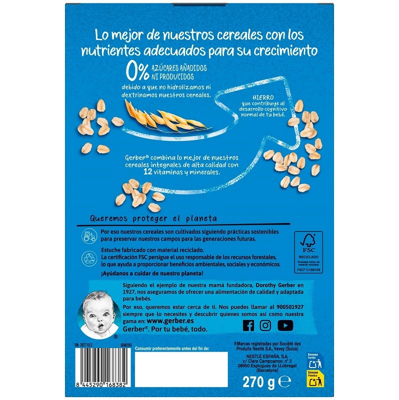 GERBER Papillas Multicereales con Frutas 0% Azúcar +6 Meses 270gr-2
