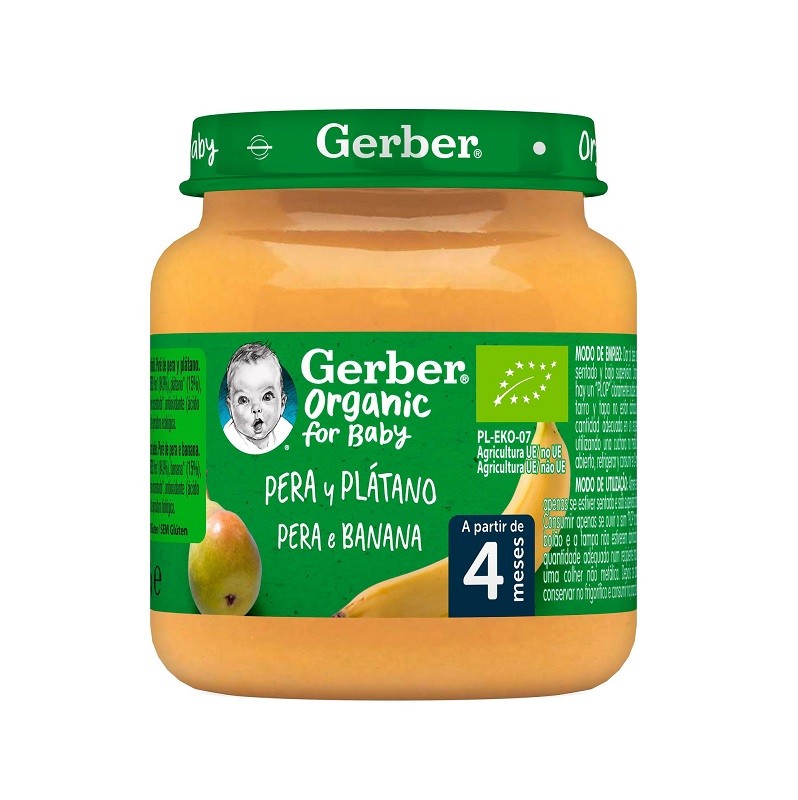 GERBER Tarrito de Puré de Pera y Plátano BIO +4 Meses 125g-1