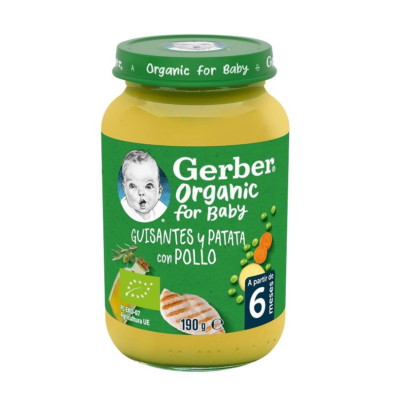 GERBER Organic Tarrito de Puré Guisantes, Patata y Pollo 190g-1