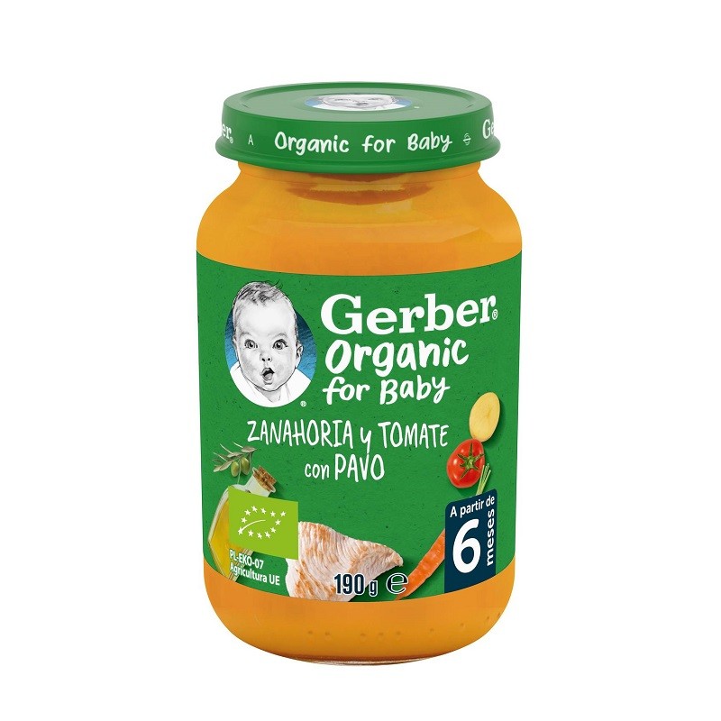 GERBER Organic Tarrito de Puré de Zanahoria, Tomate y Pavo 190g-1