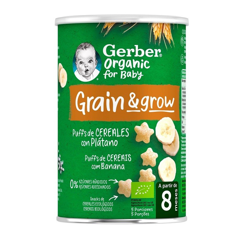GERBER Puff Snacks de Cereales con Plátano +8 Meses 35g-1