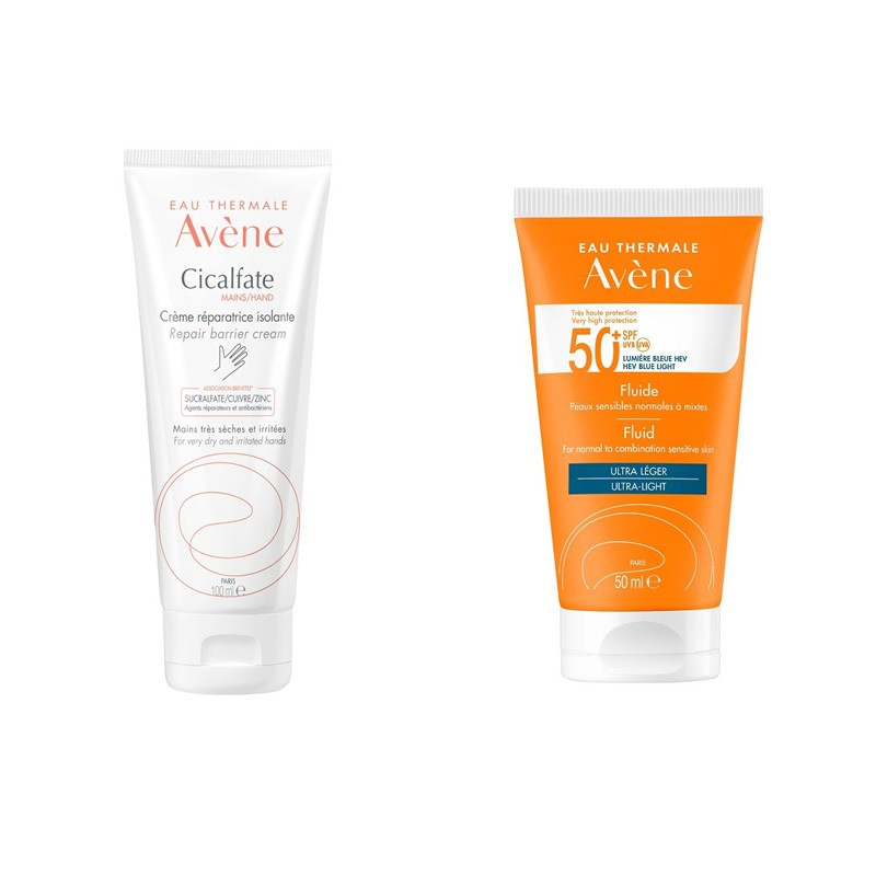 Avène Cicalfate Crema Reparadora de manos 50 ml+ Avène Fluido Toque Seco Piel Normal Mixta SPF50+ 50ml-1
