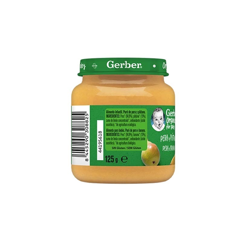 GERBER Tarrito de Puré de Pera y Plátano BIO +4 Meses 125g-3