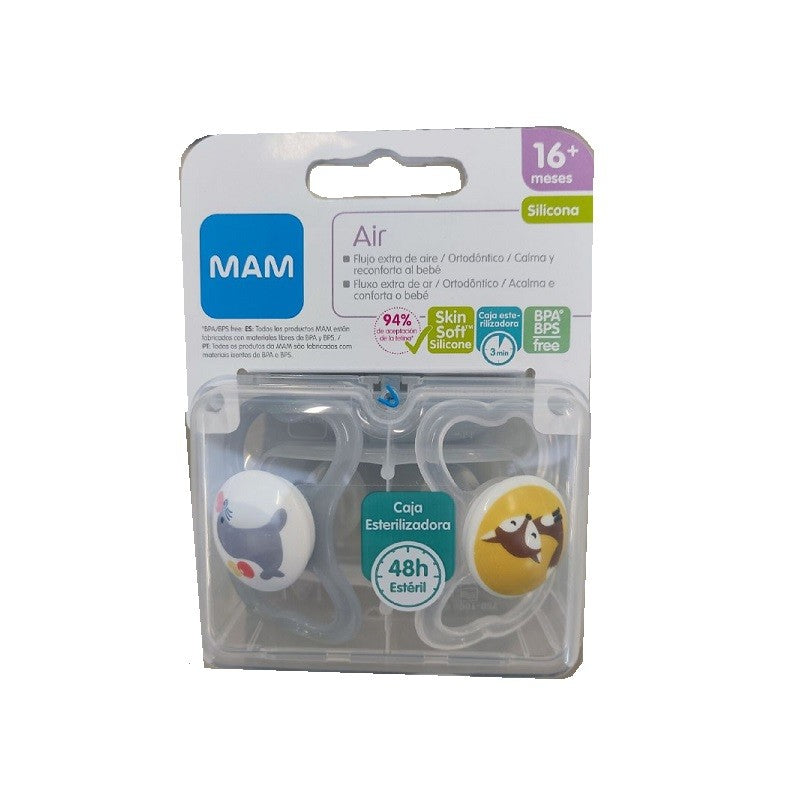MAM Chupete Air Silicona 16+M 2 Unidades (Gris y Blanco)-1