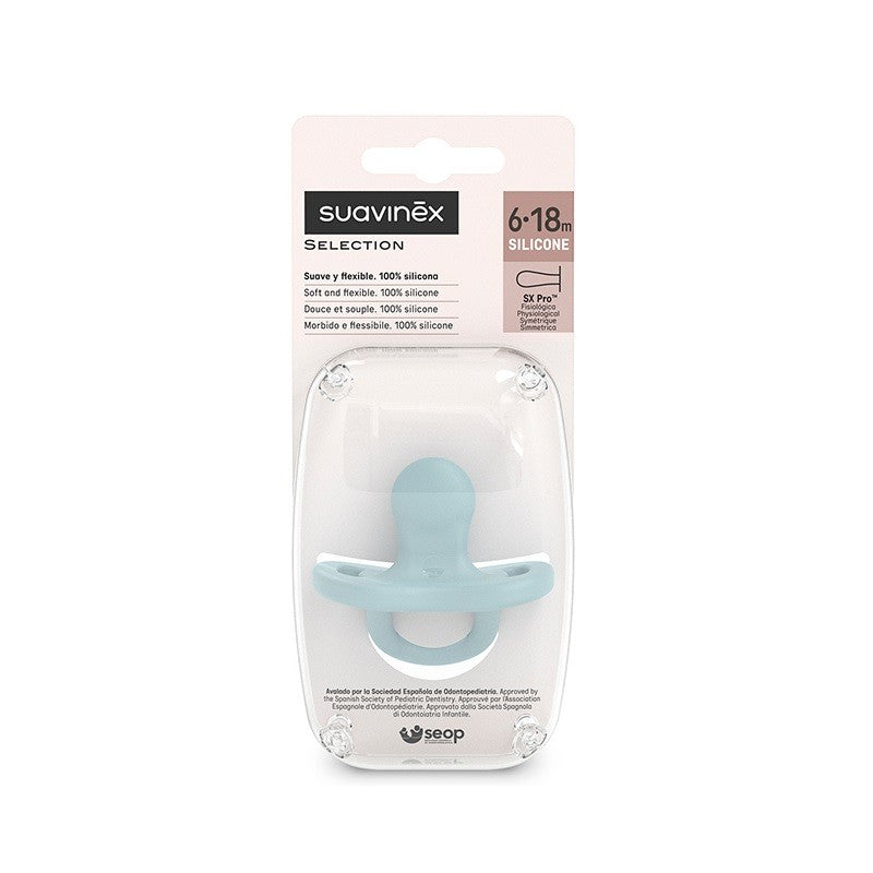 SUAVINEX Sucette tout silicone SX Pro Physiologique 6-18 mois (Bleu)