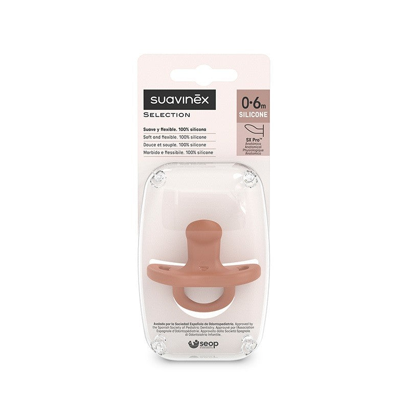 SUAVINEX Chupete Todosilicona SX Pro Anatómica 0-6 Meses (Color Teja)-1