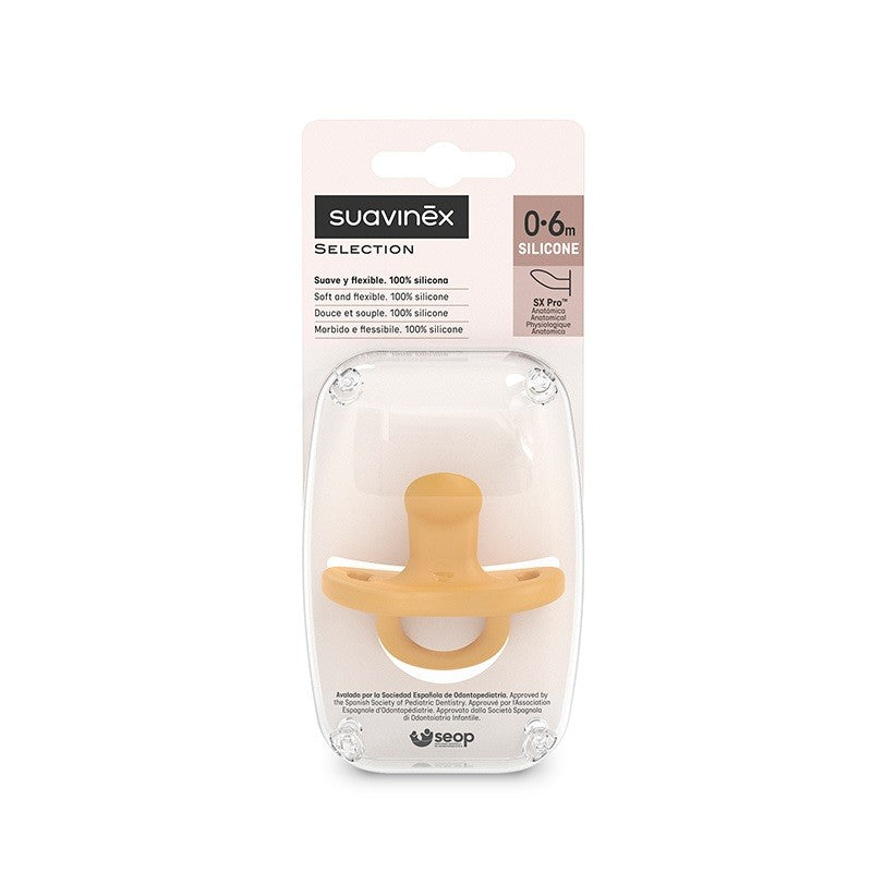 SUAVINEX Chupete Todosilicona SX Pro Anatómica 0-6 Meses (Color Mostaza)-1