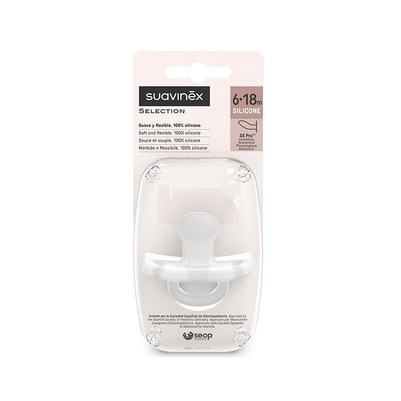 SUAVINEX Chupete Todosilicona SX Pro Anatómica 6-18 Meses (Blanco)-1