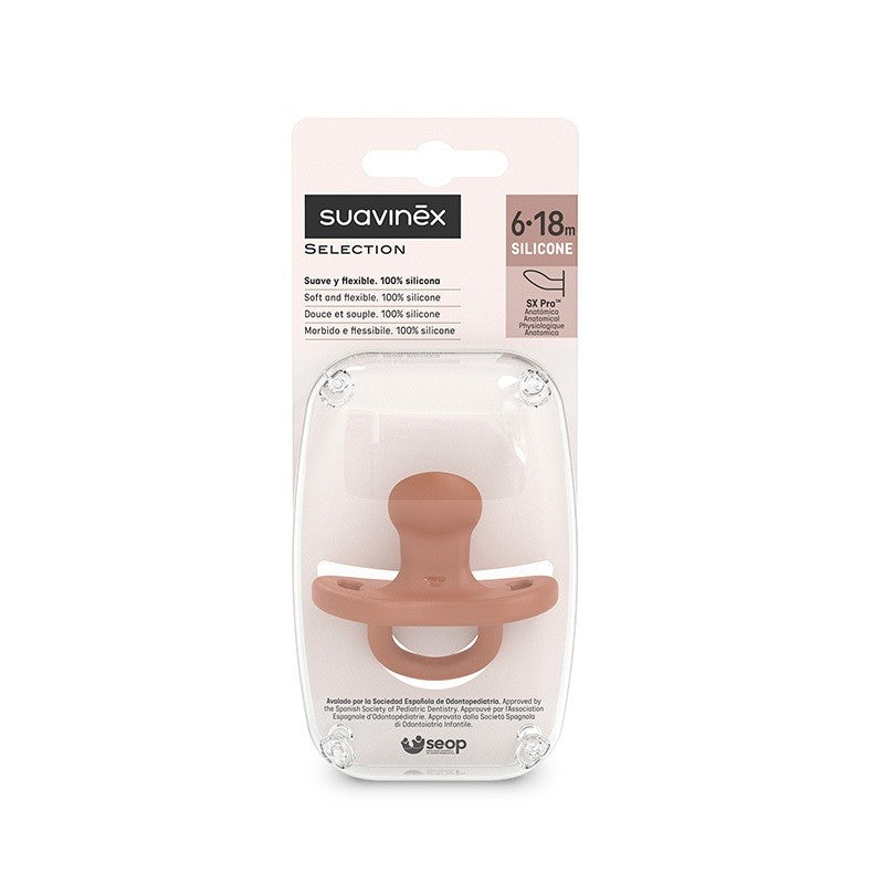 SUAVINEX Chupete Todosilicona SX Pro Anatómica 6-18 Meses (Color Teja)-1