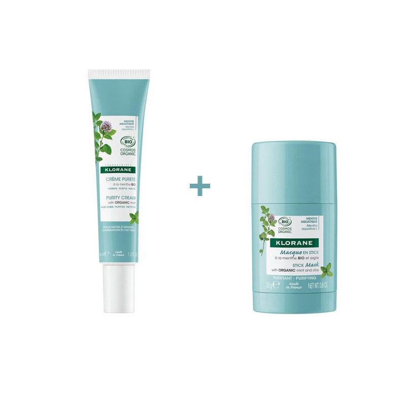 KLORANE Mascarilla en Stick a la Menta Bio 25 gr + Crema Purificante a la menta 40 ml-1