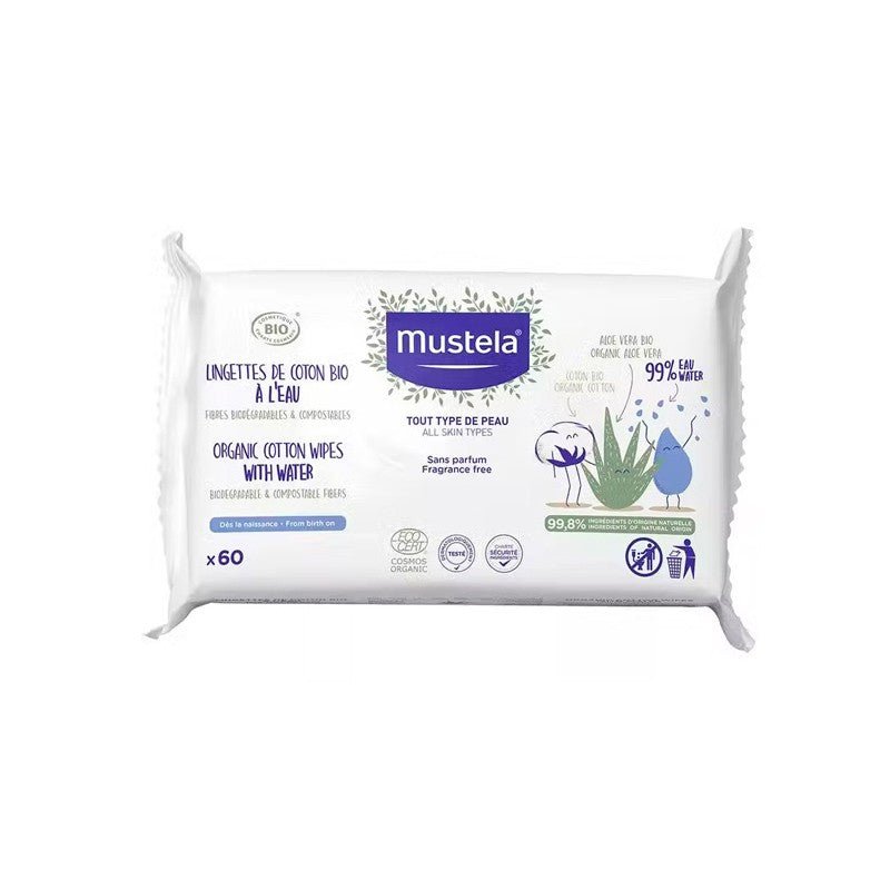 MUSTELA Toallitas al agua de algodón BIO paquete 60 uds-1