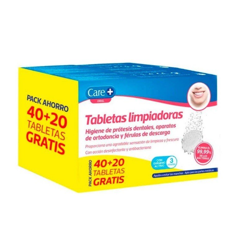 CARE+ Pack Tabletas Limpiadoras Prótesis Dentales 40+20uds-1
