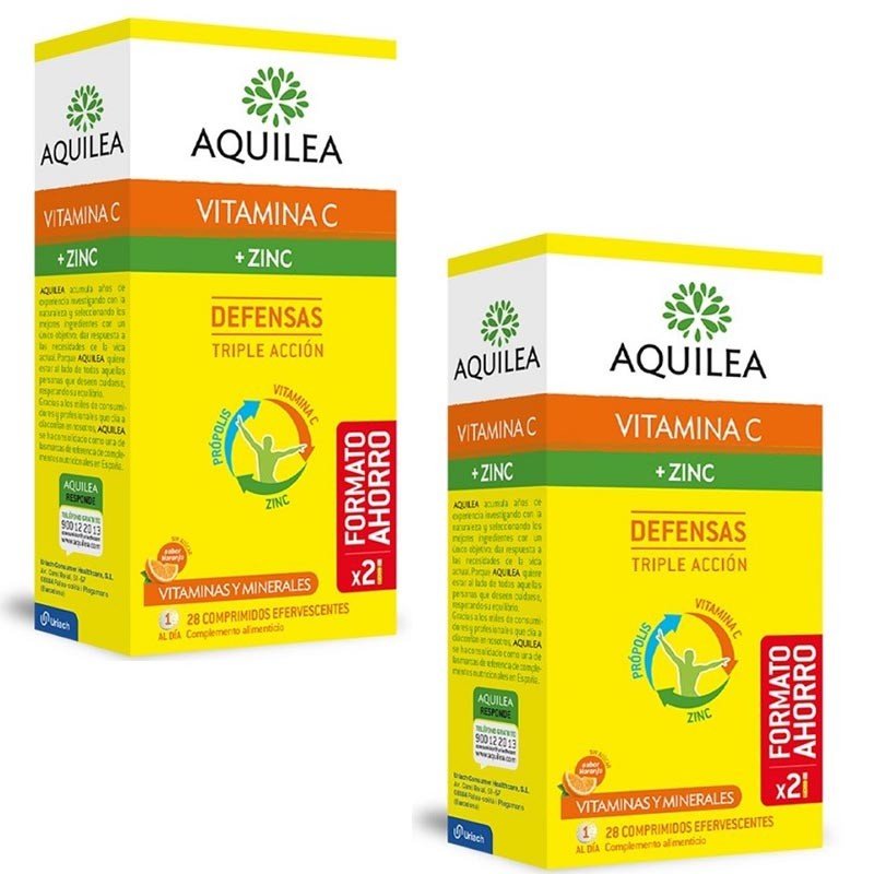 AQUILEA Vitamina C + Zinc Defensas Sabor Naranja Duplo 2x28 Comprimidos Efervescentes-1