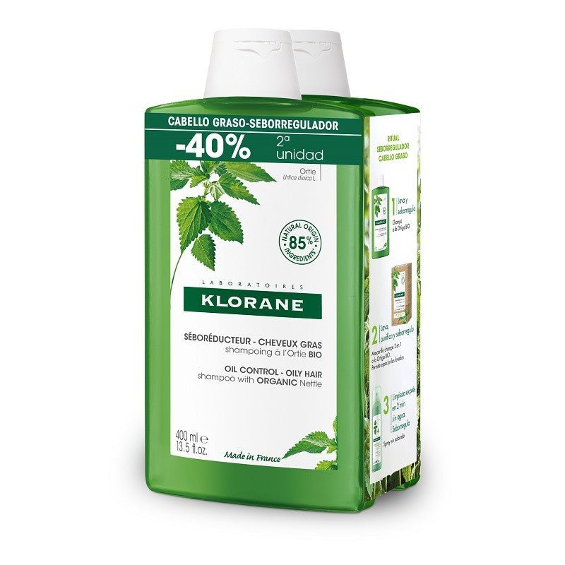 KLORANE Champú a la Ortiga Cabello Graso DUPLO 2x400ml-1