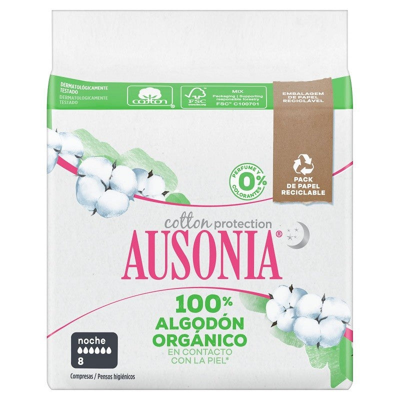 AUSONIA Cotton Protection Noche Compresa con Alas 8 Unidades-1