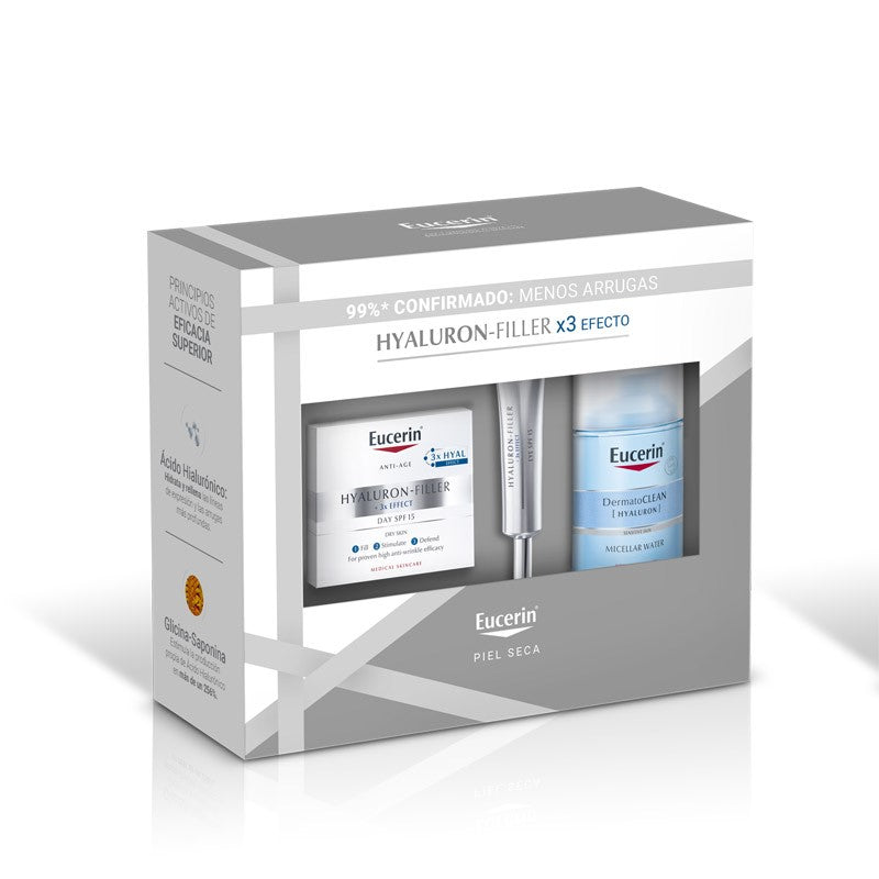 EUCERIN Hyaluron-Filler Crema de Día Piel Seca 50ml + Contorno de Ojos 15 ml +Agua Micelar 100 ml-1