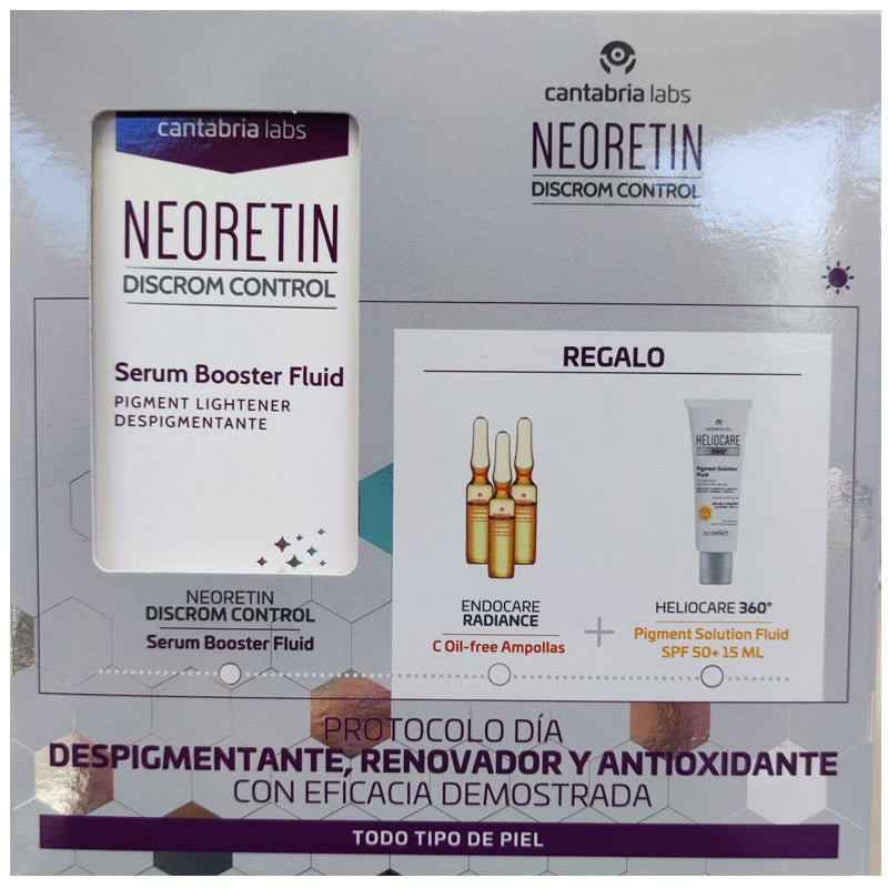 NEORETIN Discrom Control Sérum Booster Fluid 30ml +Endocare Ampollas+ Heliocare 360º-1
