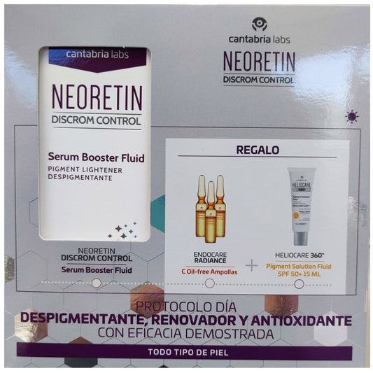 NEORETIN Discrom Control Sérum Booster Fluid 30ml +Endocare Ampollas+ Heliocare 360º-1