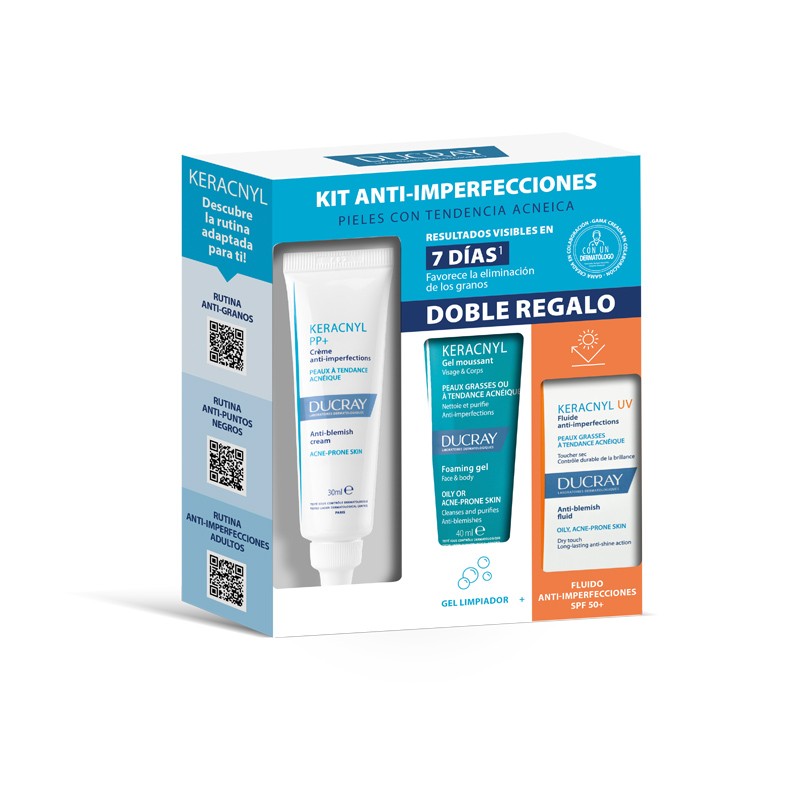 DUCRAY Keracnyl Pack Crema Antiimperfecciones 30ml + Gel Limpiador 40ml + Fluido Keracnyl UV 5 ml-1