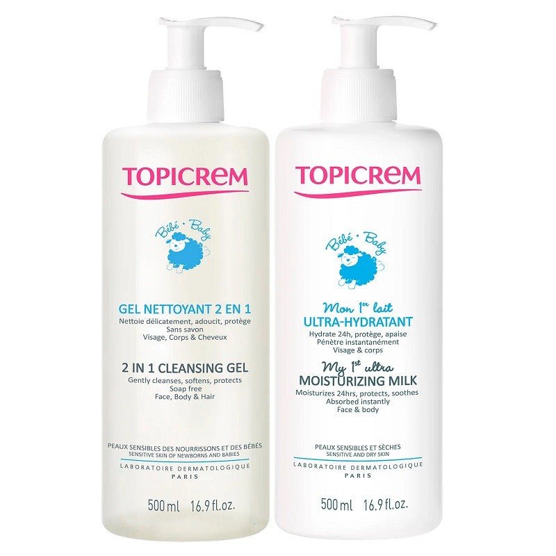 Topicrem Pack BABY Leche Ultra Hidratante 500ml + Gel Limpiador 2 en1 500ml-1