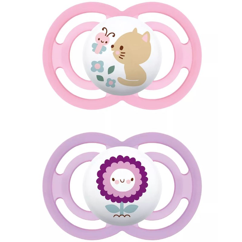 MAM Chupete Perfect Silicona +6M (Gatito y Flor Morada)-1